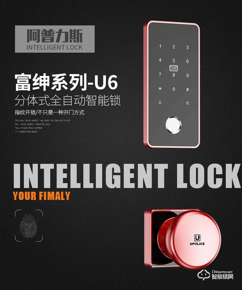 阿普力斯智能鎖 U6分體式全自動智能密碼鎖