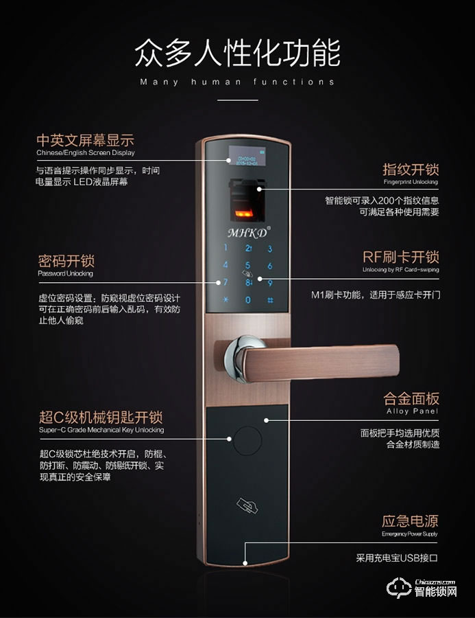 曼哈卡頓智能鎖 808時尚直板智能鎖