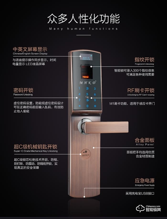 曼哈卡頓智能鎖 806進(jìn)口芯片 C級防盜智能鎖