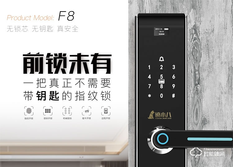 鎖小八指紋鎖 F8無鎖芯無鑰匙指紋鎖