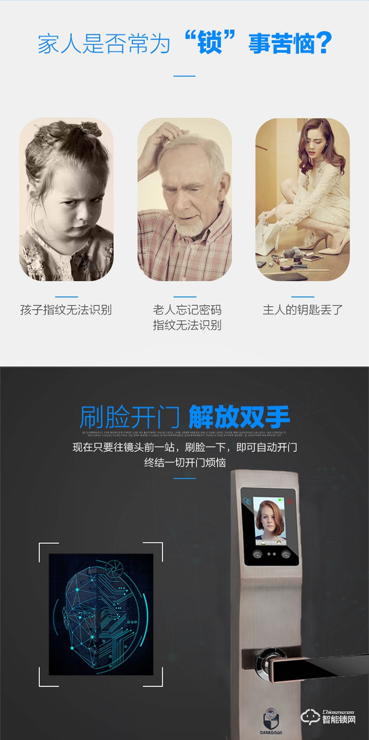 德堡盾指紋鎖 766人臉識別手掌指紋智能鎖