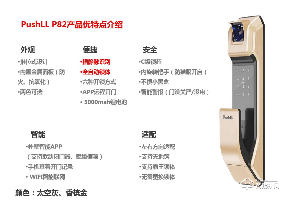 樸墅指靜脈鎖 P82指靜脈智能鎖感應鎖密碼鎖