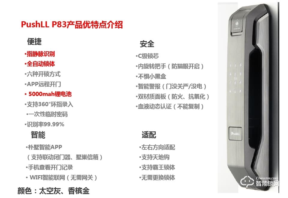 樸墅指靜脈鎖 P83全自動(dòng)指紋鎖家用防盜門鎖