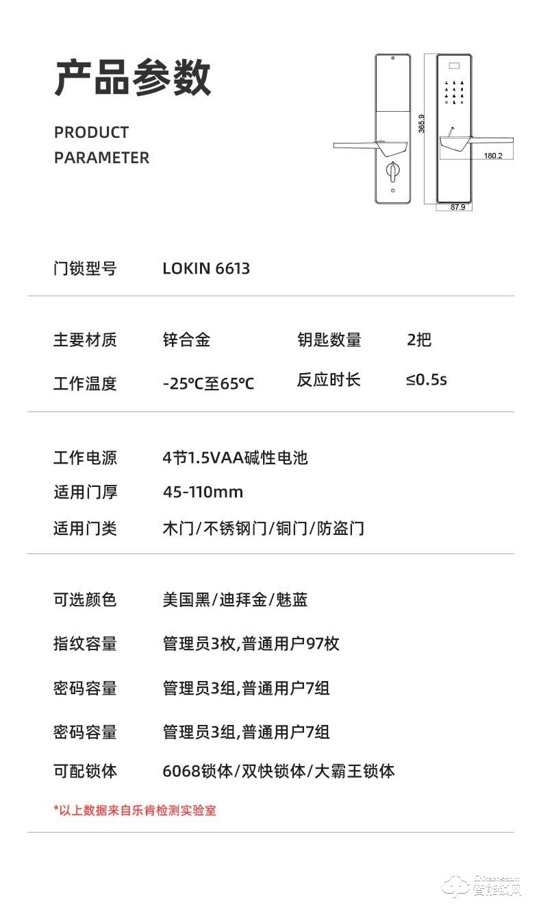樂肯智能鎖 6613入戶指紋鎖智能門鎖電子鎖