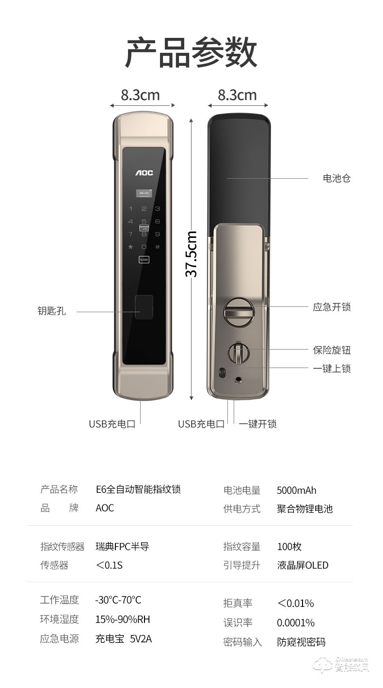 AOC智能鎖 E6家用防盜門大門電子鎖刷卡門鎖