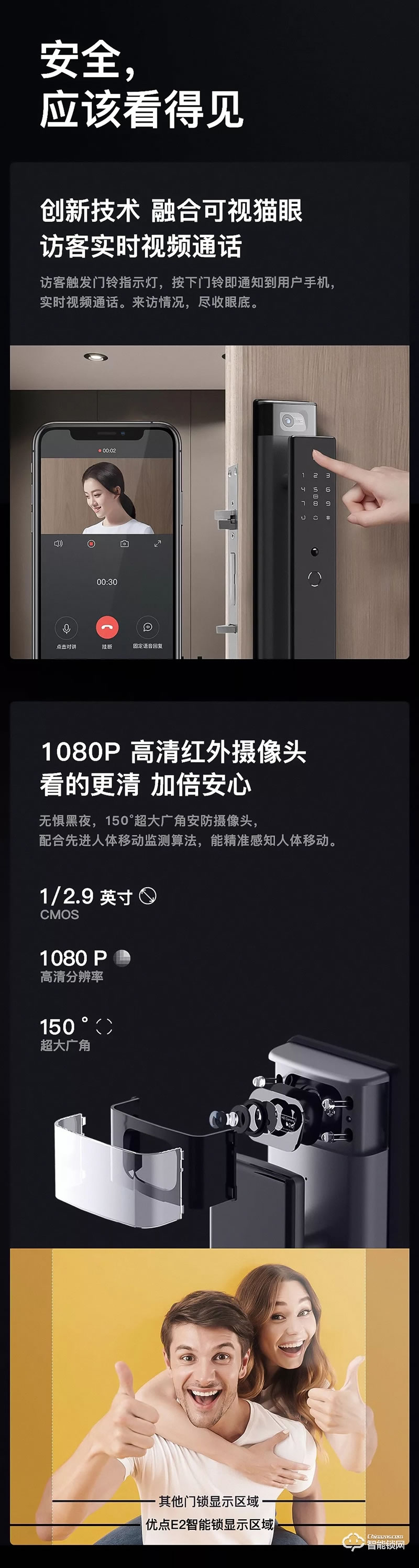 優(yōu)點(diǎn)智能鎖 E2疾速解鎖 實(shí)時(shí)視頻通話智能鎖