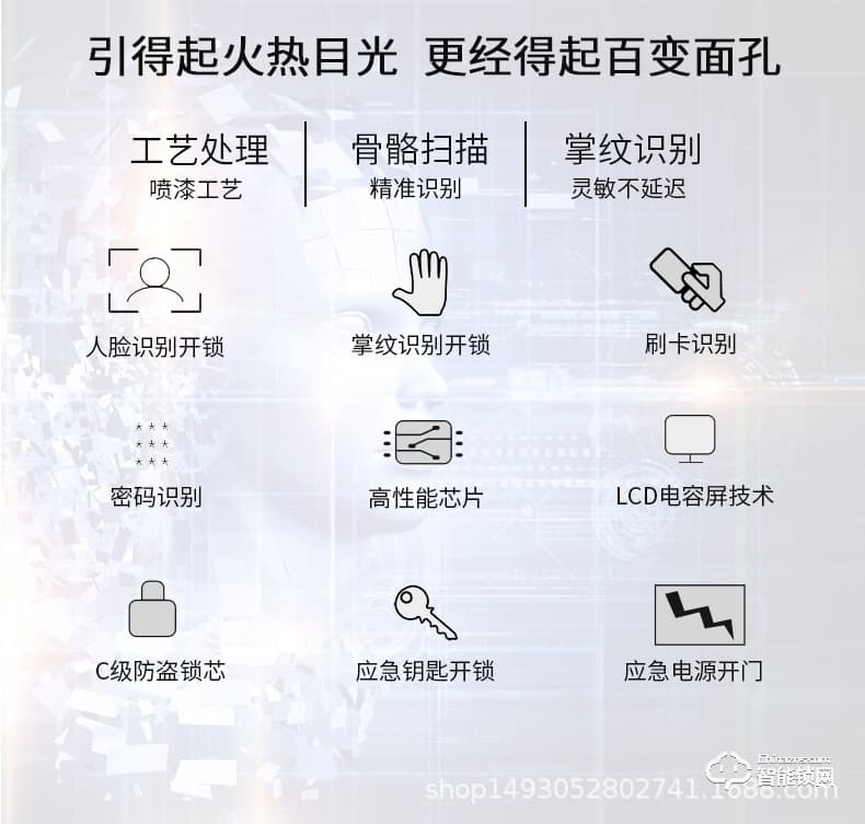 美鼎智智能鎖 F2101人臉識別掌紋識別智能鎖