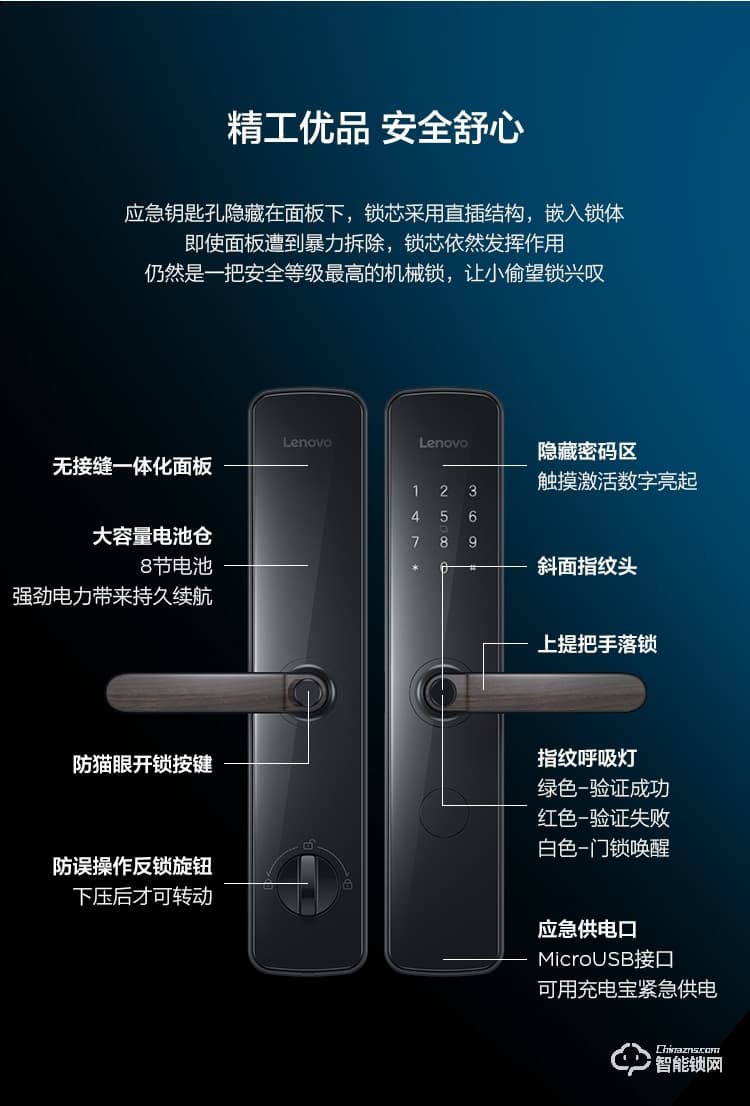 聯想智能鎖 E1智能門鎖家用防盜門電子鎖