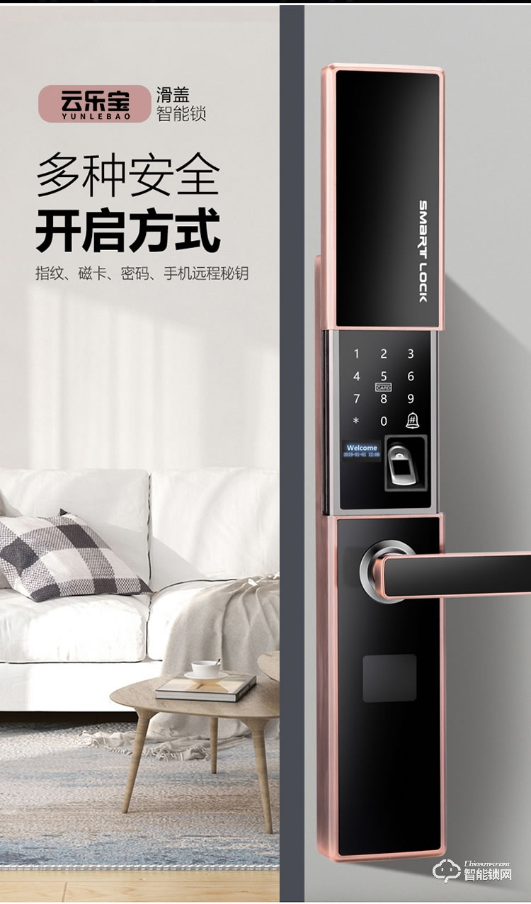 云樂(lè)寶智能鎖 H2全自動(dòng)滑蓋智能感應(yīng)指紋密碼鎖