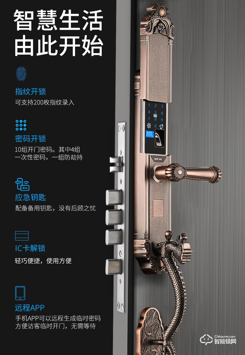 幻侶智能鎖 龍頭別墅門全自動(dòng)雙開門智能密碼鎖