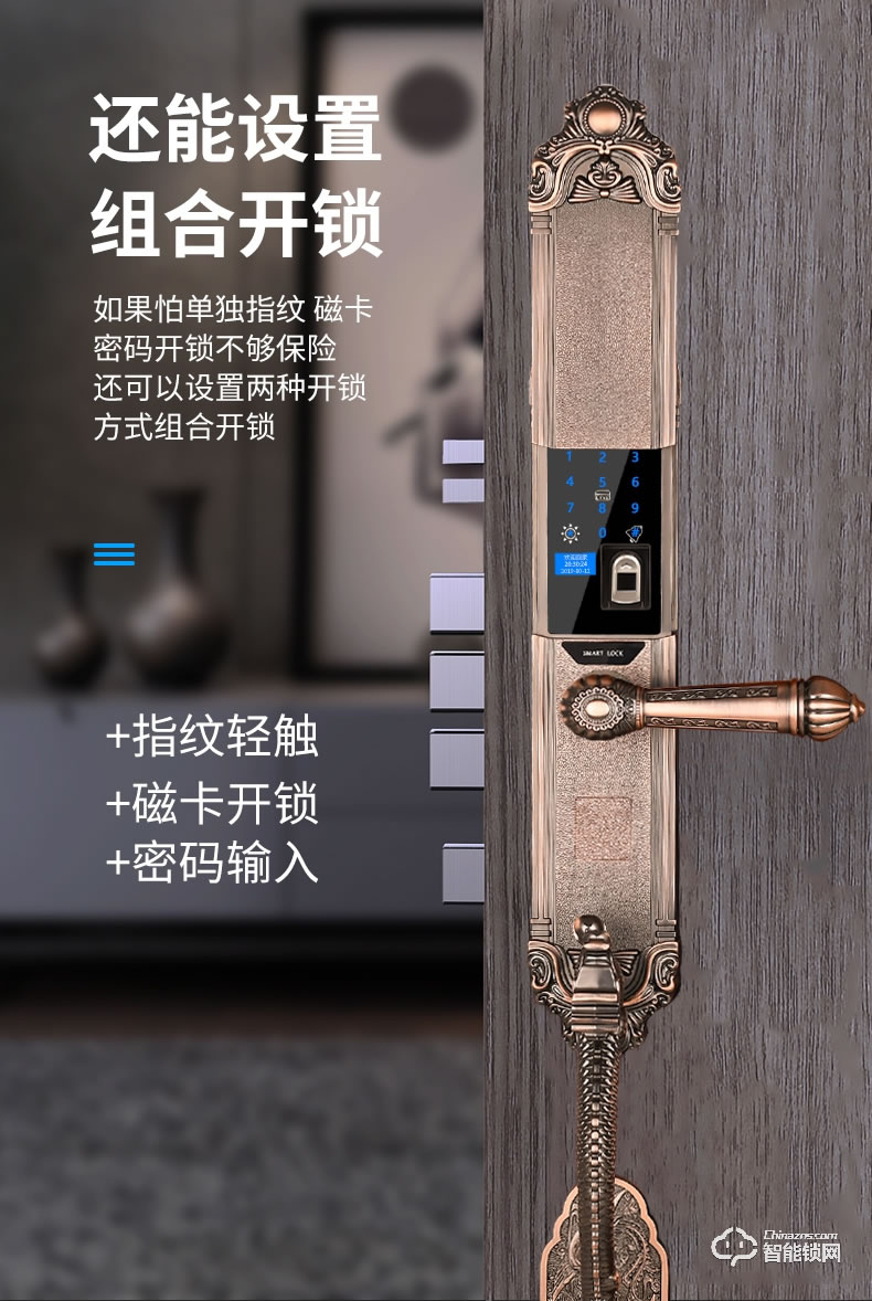 幻侶智能鎖 龍頭別墅門全自動(dòng)雙開門智能密碼鎖