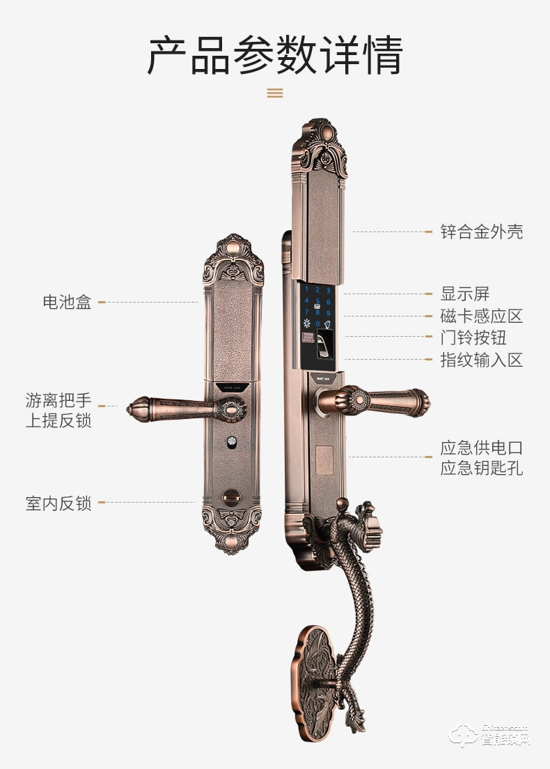 幻侶智能鎖 龍頭別墅門全自動(dòng)雙開門智能密碼鎖