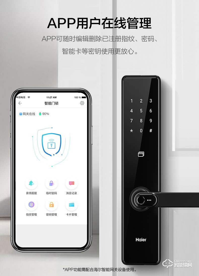 海爾智能鎖 E20家用防盜門智能門鎖電子密碼鎖