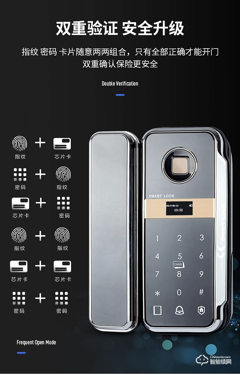 邦臣智能鎖 BL09辦公室玻璃門指紋密碼鎖