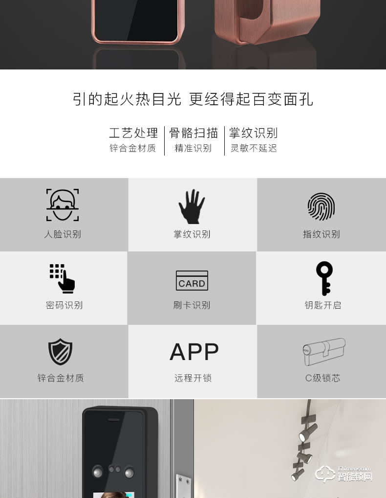 邦臣智能鎖 F3全自動人臉識別鎖大門鎖