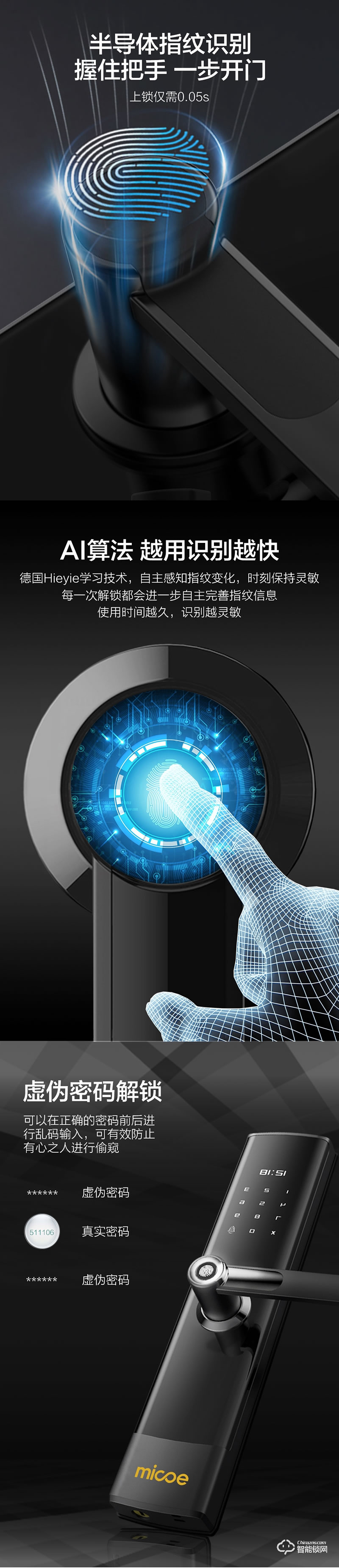 四季沐歌智能鎖 ZNS01-B家用防盜門鎖電子鎖密碼鎖