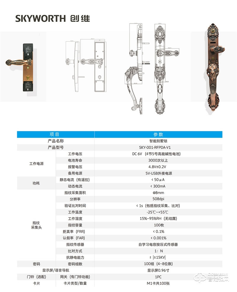 創維智能鎖 V1別墅雙開門歐式指紋鎖