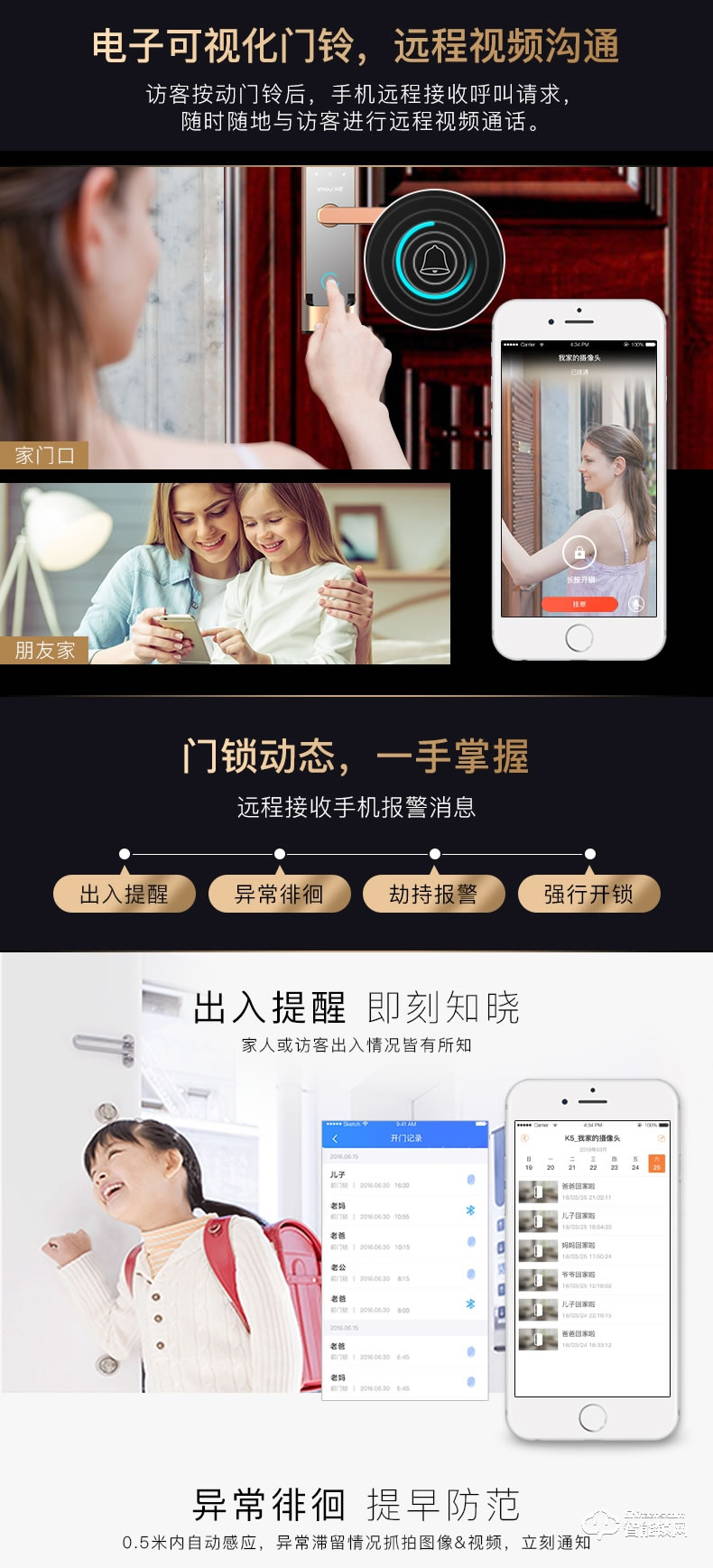 樂橙智能鎖 K5遠程監控電子密碼智能門鎖