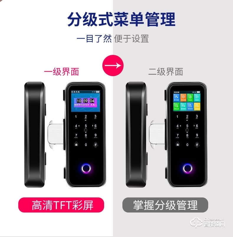 嘉盾智能鎖 JD-669L彩屏玻璃門指紋鎖
