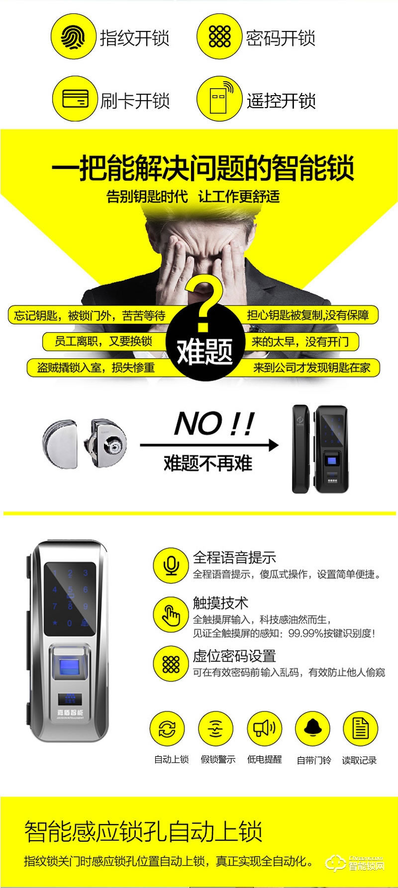 嘉盾智能鎖 辦公室密碼鎖玻璃門鎖