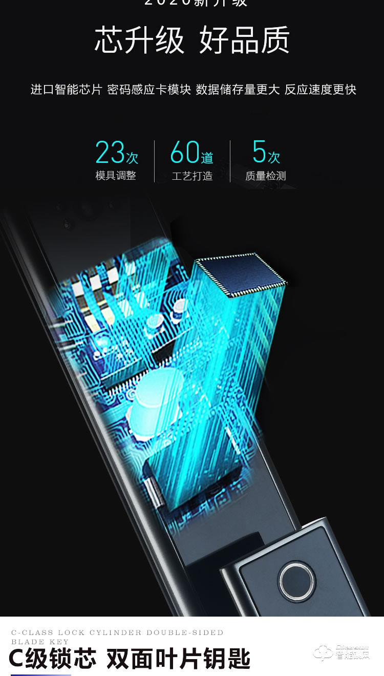 巨石智慧智能鎖 F5全自動可視家用指紋鎖