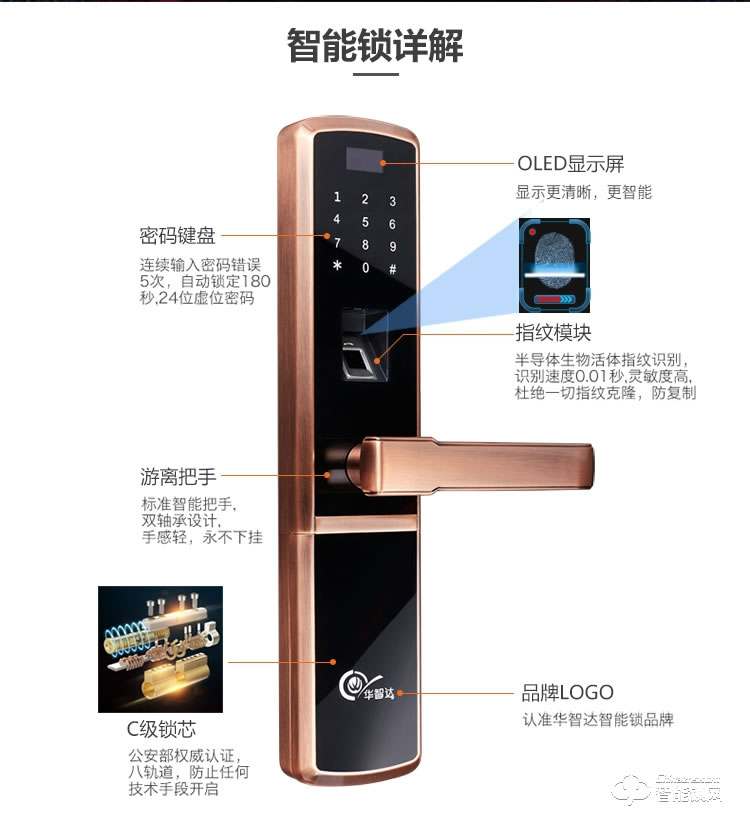 華智達(dá)智能鎖 HZD-062家用防盜門(mén)大門(mén)鎖
