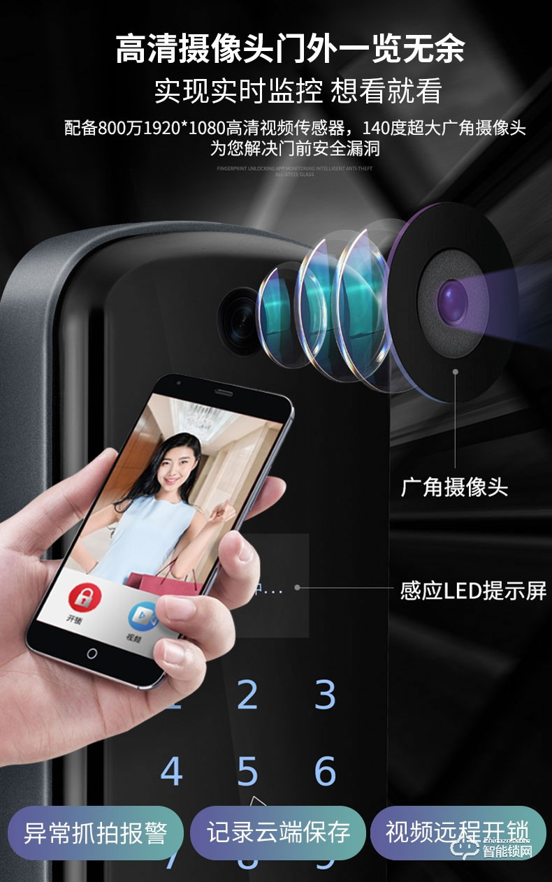 艾仕臣智能鎖 AS-004全自動帶監控攝像頭電子鎖