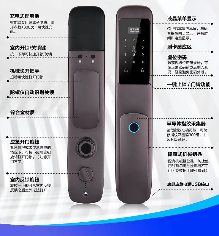 英菲迪爾智能鎖 U10推拉式家用智能密碼門鎖