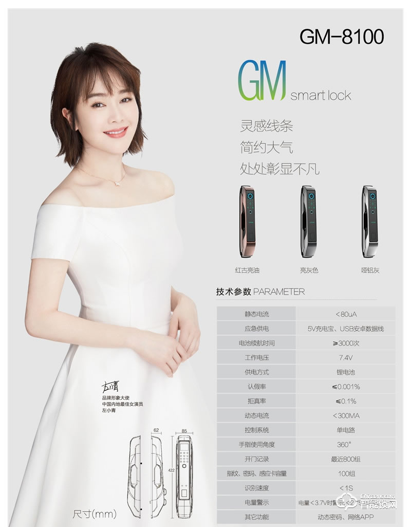 亞蒂仕智能鎖 GM8100家用指紋密碼智能鎖