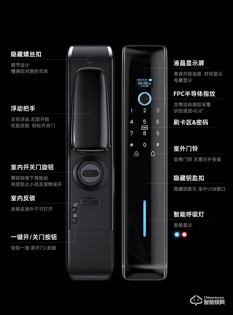 黑帆智能鎖 MJ006家用防盜門全自動密碼鎖