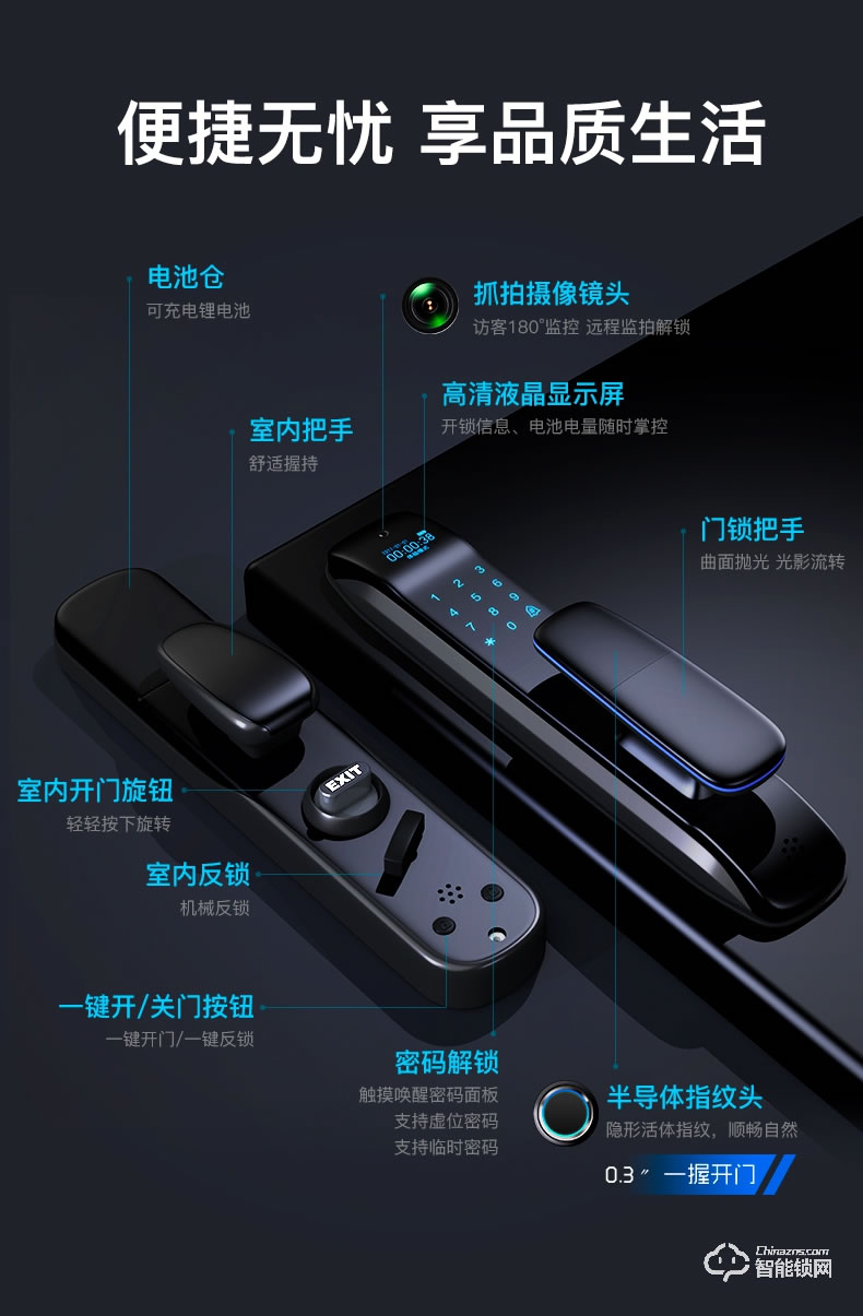 黑帆智能鎖 MJ005人臉識別全自動密碼鎖