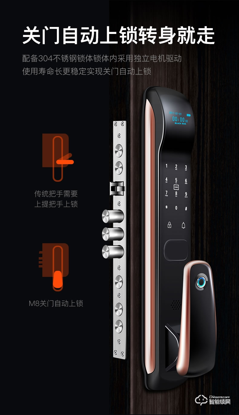 黑帆智能鎖 MJ002家用防盜門木門磁卡鎖