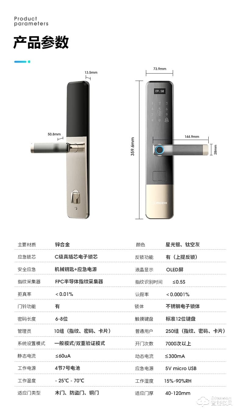 小智智能鎖 K11家用防盜門密碼鎖