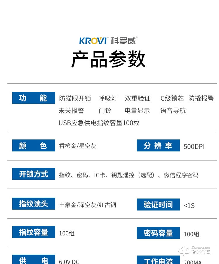 科羅威智能鎖 KLV-PR01全自動人臉識別智能鎖