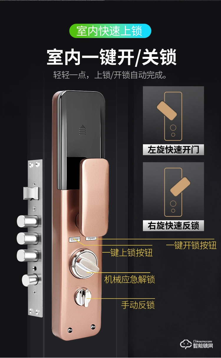 健漢智能鎖 A16防盜門推拉式智能密碼鎖