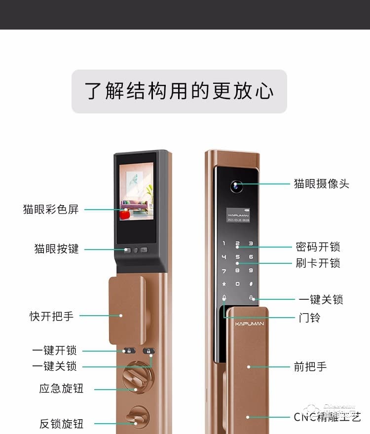 凱普曼智能鎖 V6密碼鎖全自動智能門鎖