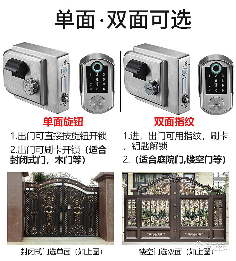 銀馳雙面庭院防水鎖 雙面指紋+密碼鍵設計