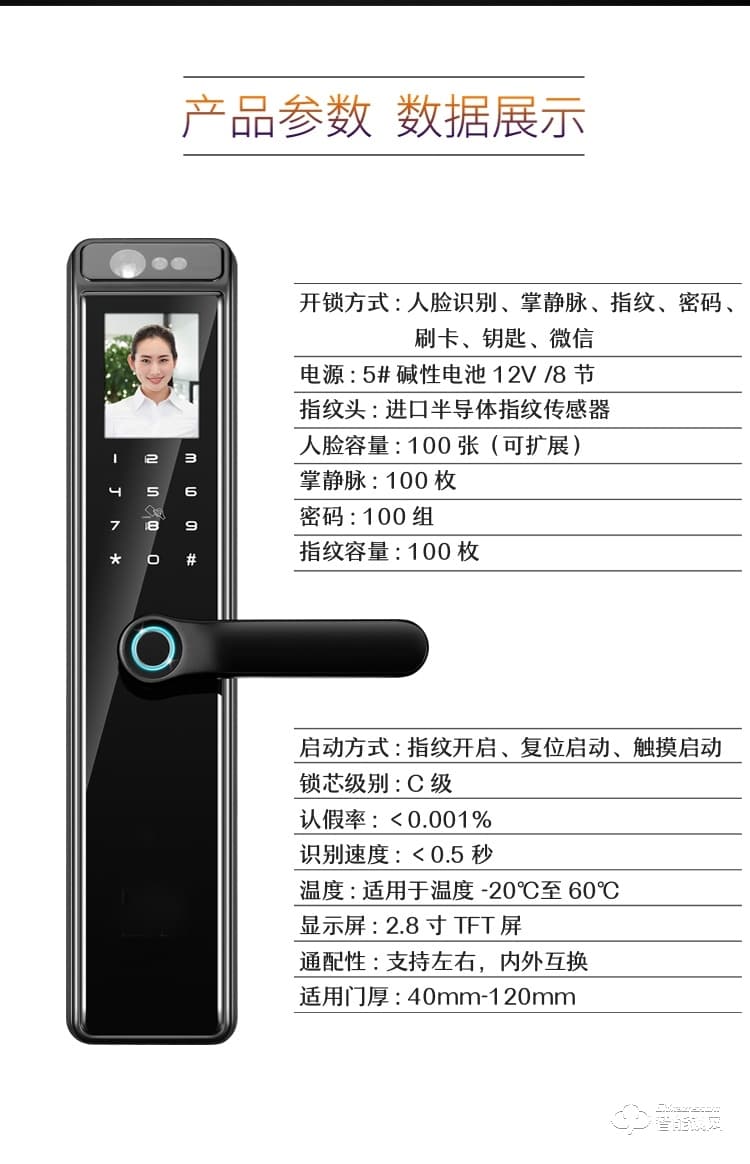 銀馳3D人臉識別智能鎖 三維立體面部識別