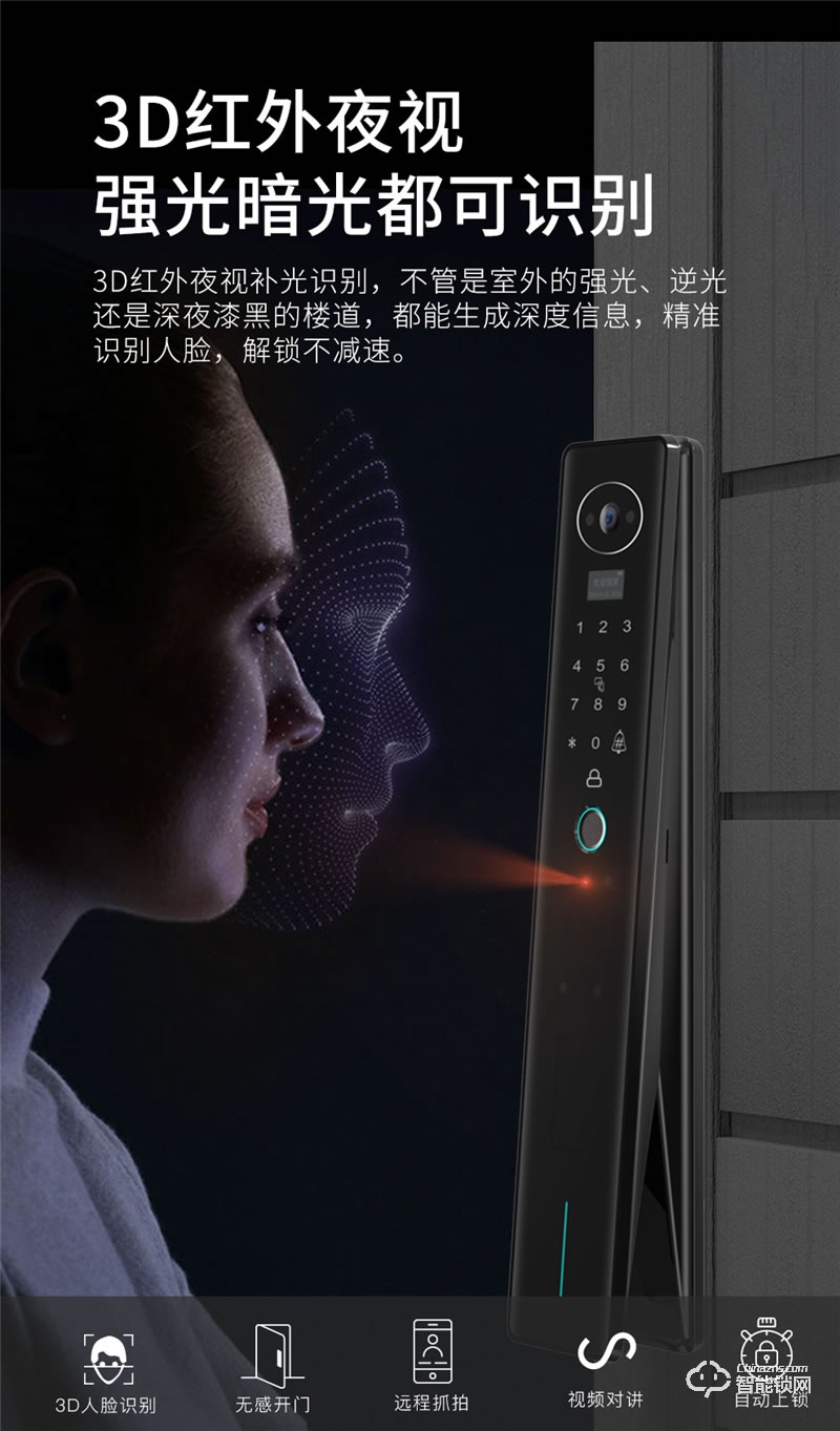 魅指智能鎖A8 3D人臉識別貓眼全自動鎖
