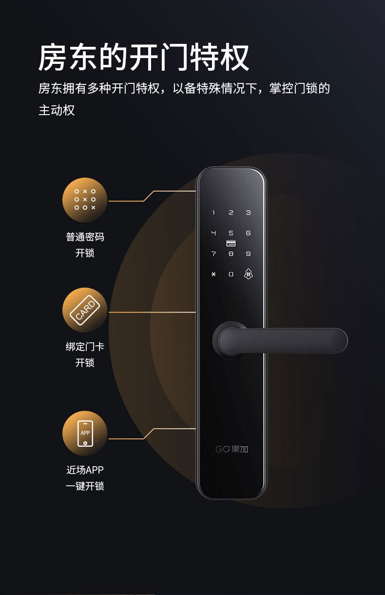 果加智能鎖F0T 公寓民宿密碼鎖 APP遠程下發(fā)密碼 刷卡開鎖