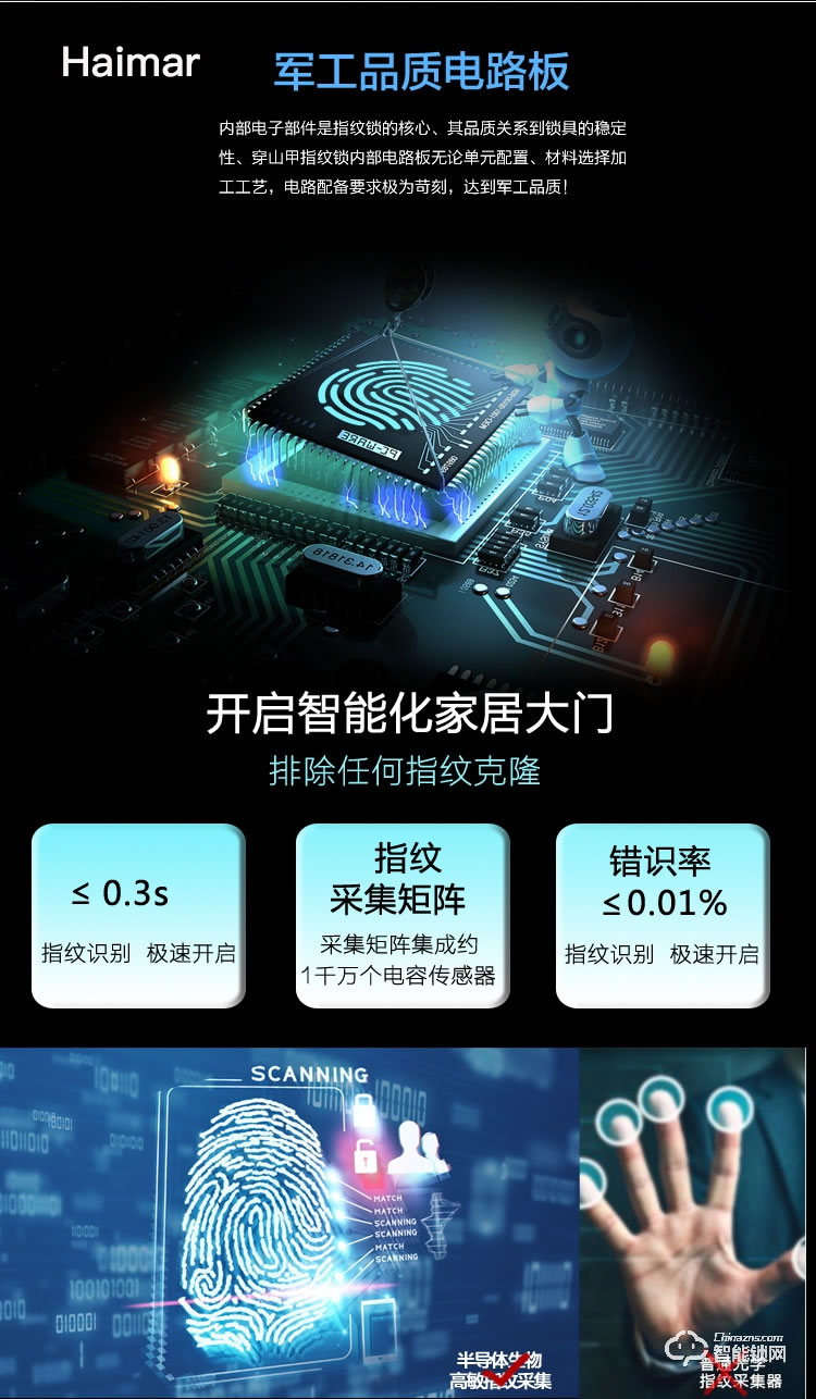 鎖先森H5智能鎖 瑞士精工FPC指紋傳感器