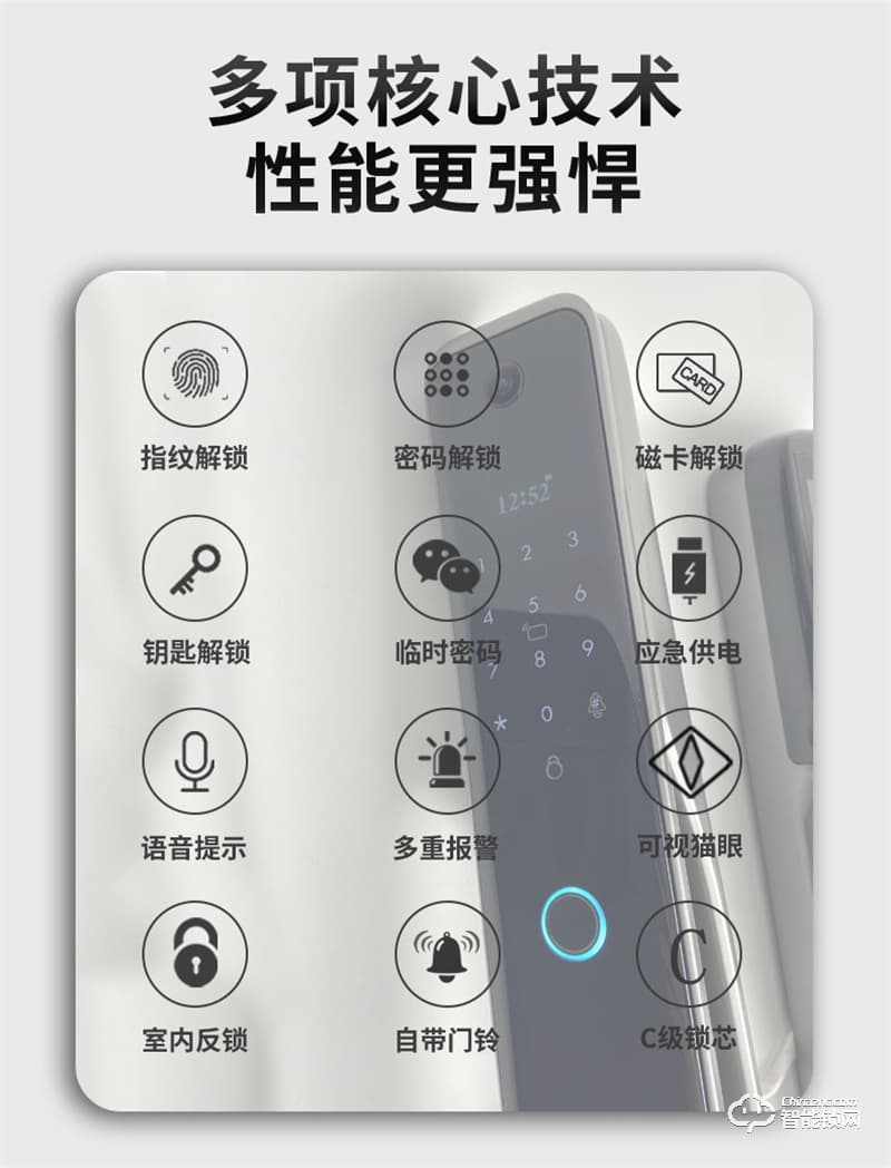 頂尖智派秋田系列 全自動貓眼監(jiān)控智能門鎖