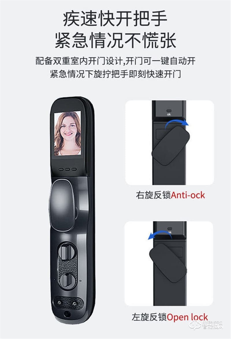 洛克曼S12-2智能鎖3D人臉識別 超C級鎖芯