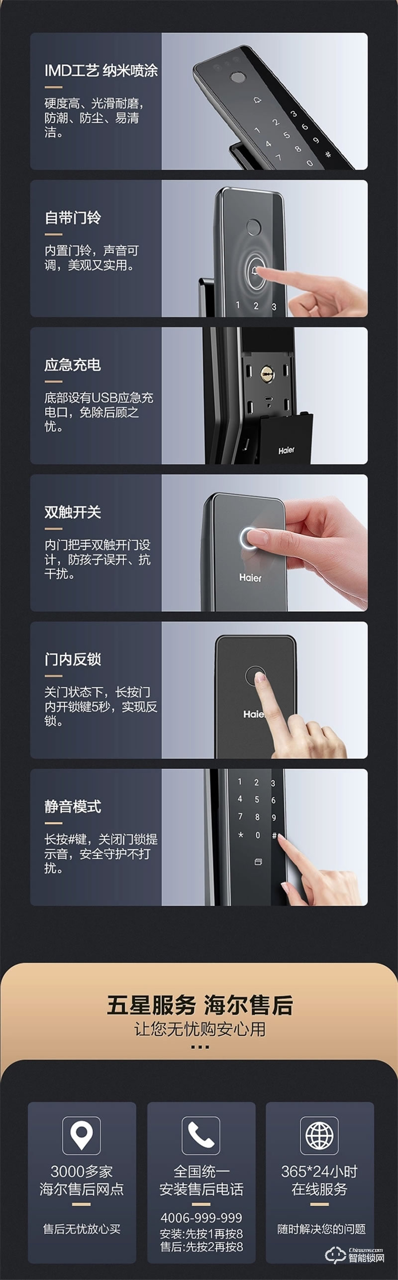 海爾智能鎖P31 新一代FPC指紋識別技術