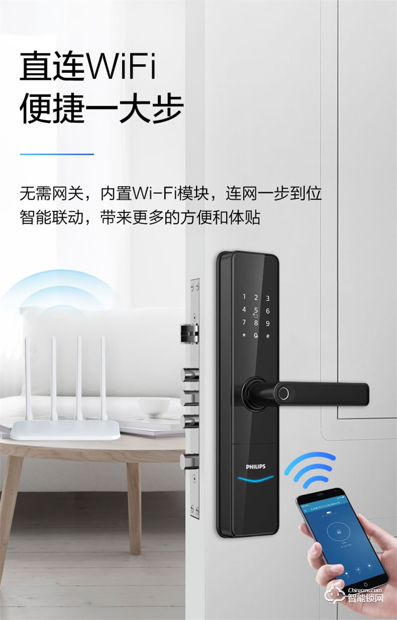 飛利浦智能鎖603E 指紋防盜門家用WIFI密碼電子鎖