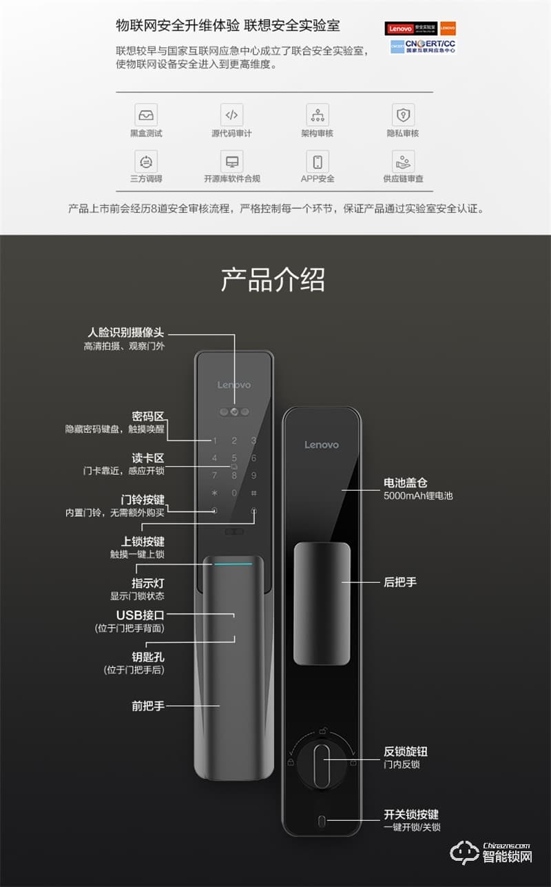 聯想F1 PLUS 3D人臉識別智能鎖防盜門指紋鎖遠程智控