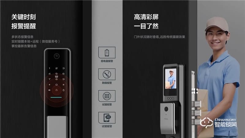 TCLAI大屏貓眼智能鎖K5C 密碼鎖電子鎖C級鎖芯遠程開鎖