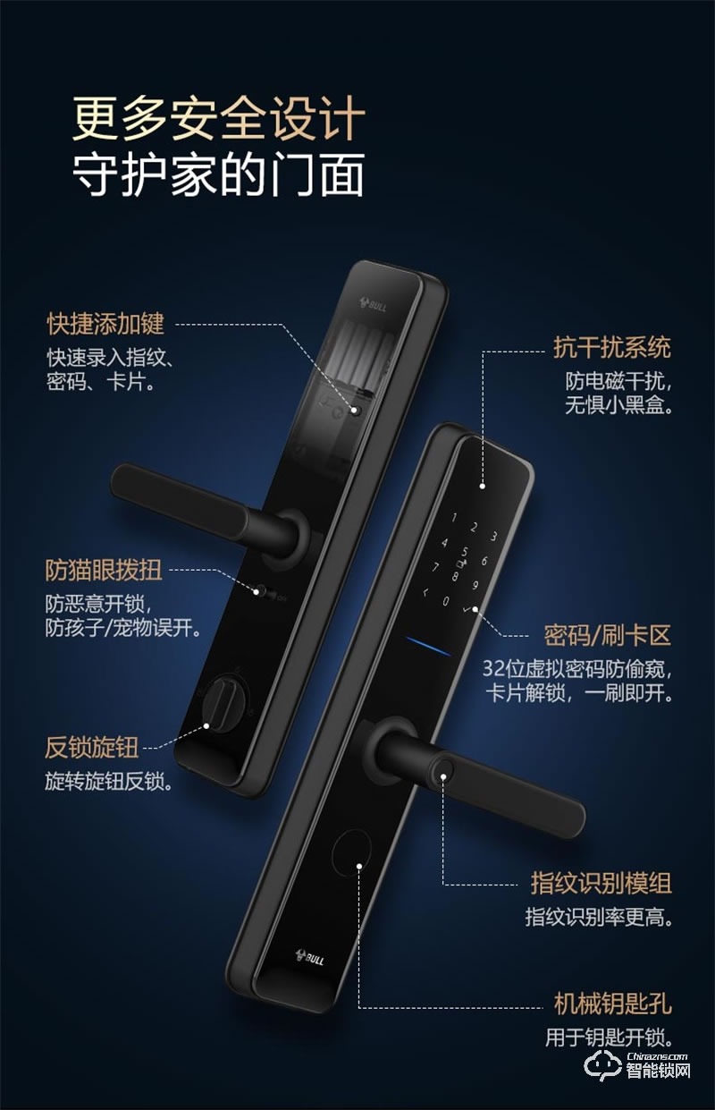 公牛指紋鎖GNK-EZ02 家用智能鎖密碼鎖電子鎖