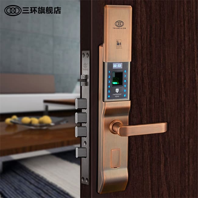 三環(huán)指紋鎖 滑蓋智能指紋鎖 家用防盜門密碼刷卡鎖