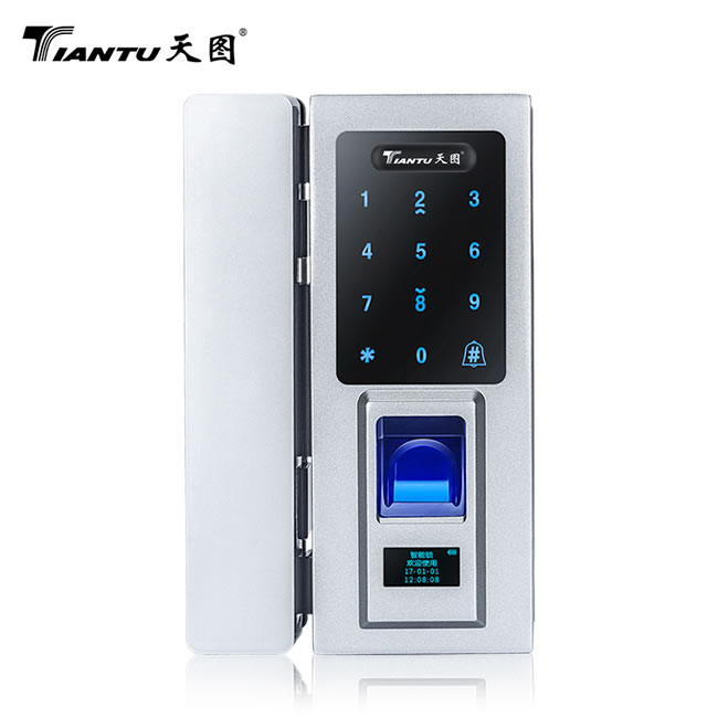 天圖智能鎖 玻璃門指紋密碼鎖雙開門智能辦公室鎖